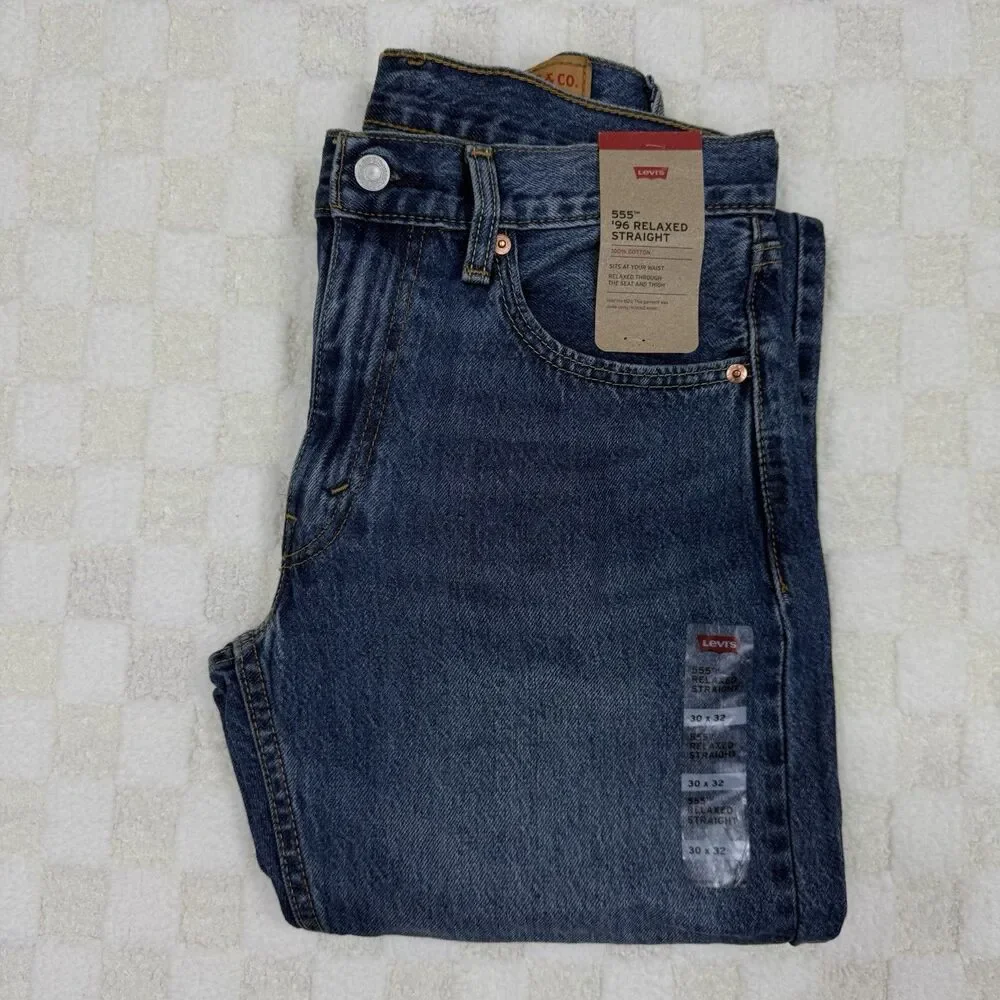 Levi's 555 '96 Relaxed Straight Jeans Men's 30x32 Blue Denim Cotton 5 Pocket